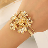 Gold-Plated Titanium Steel Floral Cluster Open Cuff Bracelet