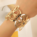 Gold-Plated Titanium Steel Hollow Pattern Open Cuff Bracelet