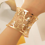 Gold-Plated Titanium Steel Filigree Wide Cuff Bracelet