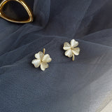 Silver Needle Cat's Eye Clover Stud Earrings