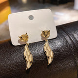 Silver Needle Cat's Eye Fox Drop Earrings