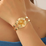 Gold-Plated Titanium Steel Double-Layer Floral Accent Bracelet