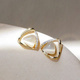 Silver Needle Cat's Eye Triangle Rhinestone Stud Earrings