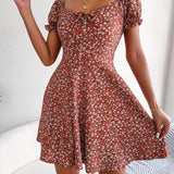 Floral Tie - Front Flutter Sleeve Dress