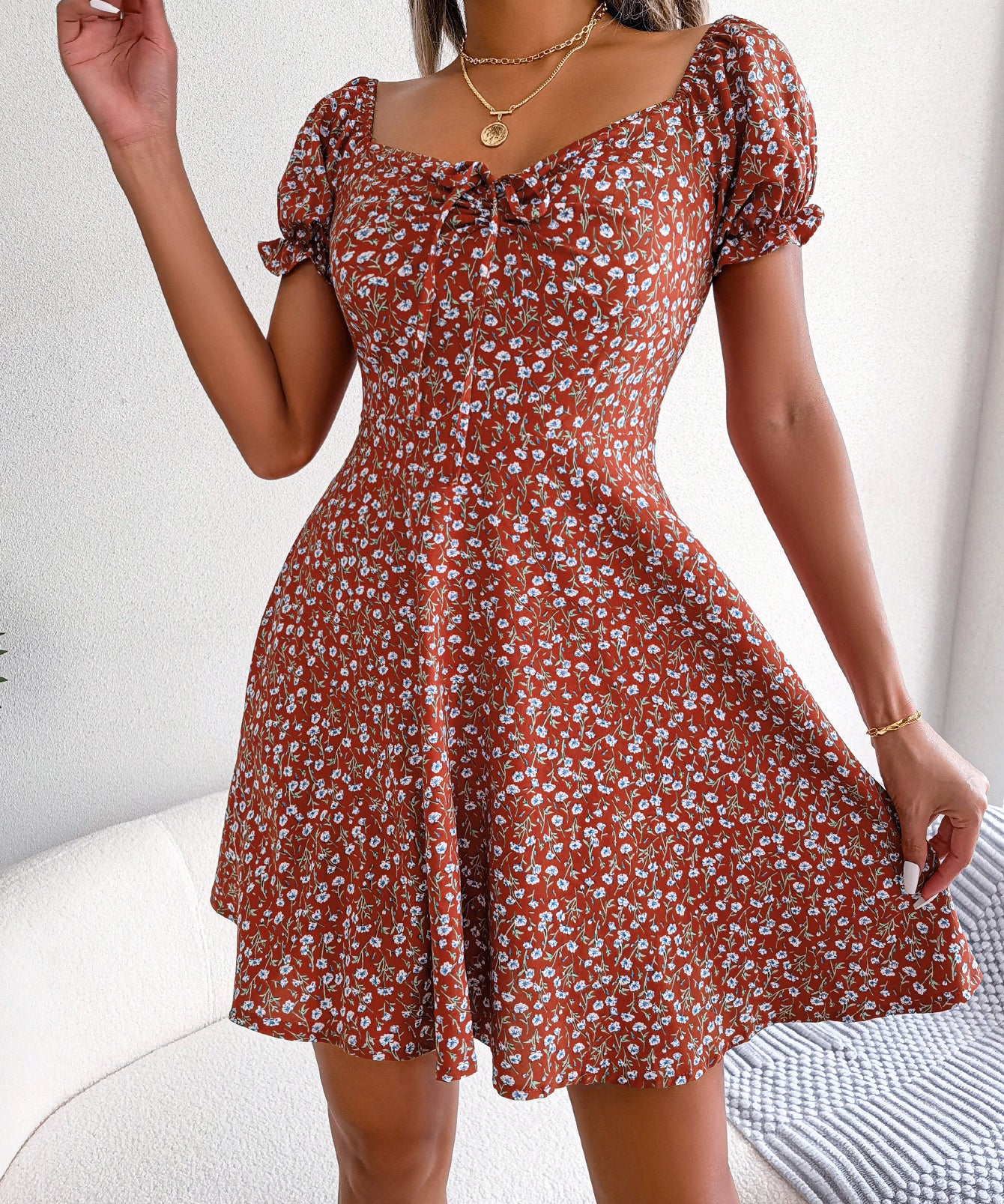 Floral Tie - Front Flutter Sleeve Dress