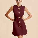 Sculptural Button-Front Sleeveless Mini Dress