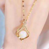 Stainless Steel Pearl & Zircon Pendant Necklace