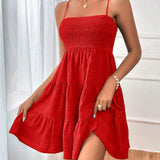 Square Neck Spaghetti Strap Textured Mini Dress