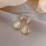 Silver Needle Cat's Eye Teardrop Earrings