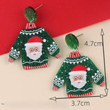 Acrylic Santa Claus Sweater Earrings (Festive Glitter Design)