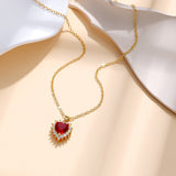 Titanium Steel Red Heart Gem & Zircon Necklace