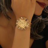 Gold-Plated Exaggerated Metal Sunflower Open Cuff Bracelet - European & American Style