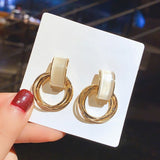 Silver Needle Cat's Eye Circular Hoop Stud Earrings