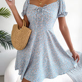Floral Tie - Front Flutter Sleeve Dress