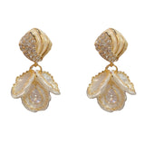 Rhinestone - Inlaid Rhombus & White Petal Drop Earrings
