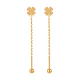 Love Heart & Four - Leaf Clover Titanium Steel Tassel Earrings