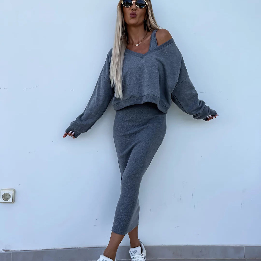 Off-Shoulder Knit Skirt Set
