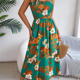 Floral Tie-Strap Smocked Waist Midi Dress