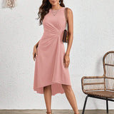 Sleeveless Ruched A-Line Midi Dress
