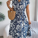 Floral V-Neck Batwing Sleeve Flowy Midi Dress