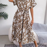 Leopard Print Tie-Waist Shirt Midi Dress