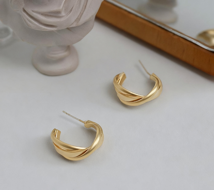 Vintage Geometric Twisted Hoop Earrings