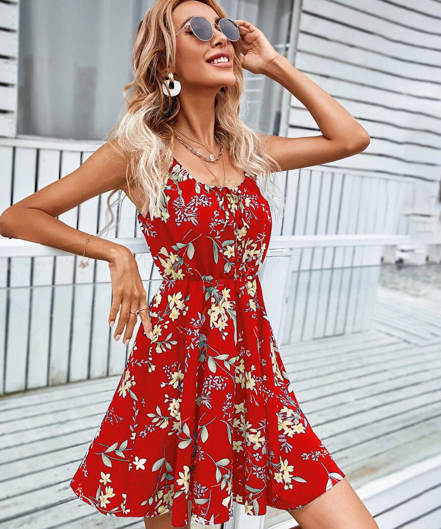 Floral Print Spaghetti Strap Smocked Waist Mini Dress