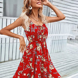 Floral Print Spaghetti Strap Smocked Waist Mini Dress