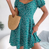 Floral Tie - Front Flutter Sleeve Dress