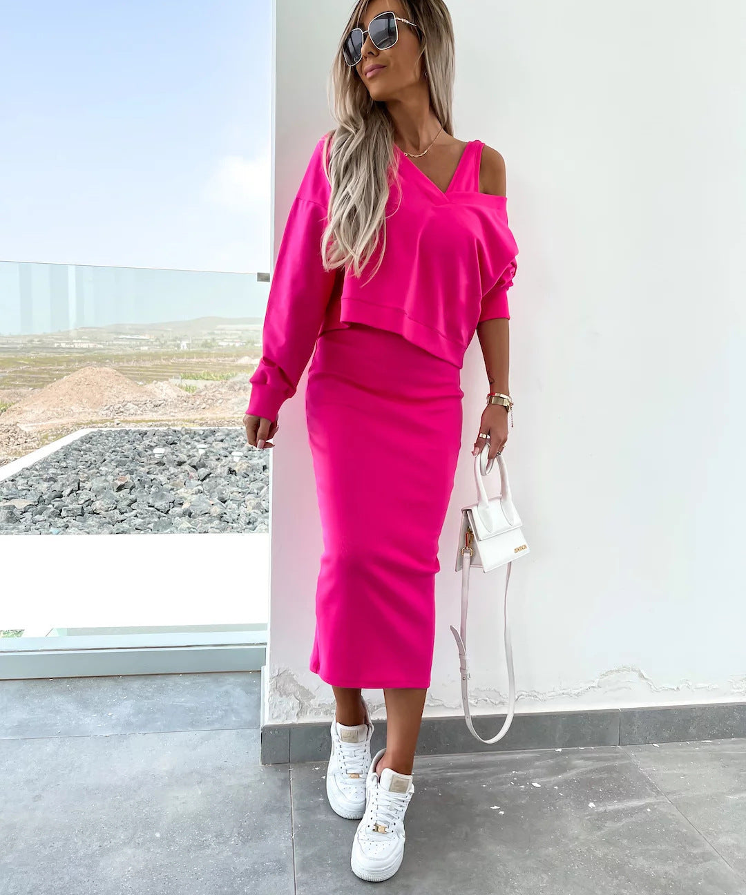 Off-Shoulder Knit Skirt Set