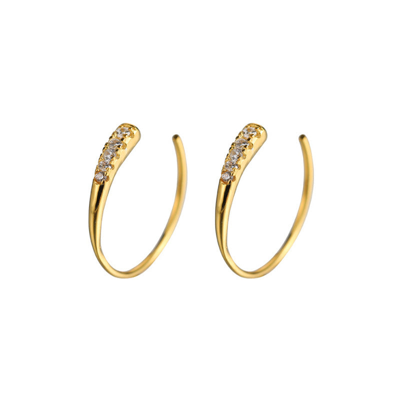 C - Shaped Zircon Row Hoop Earrings