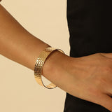 Gold-Plated Hammered Metal Open Cuff Bracelet