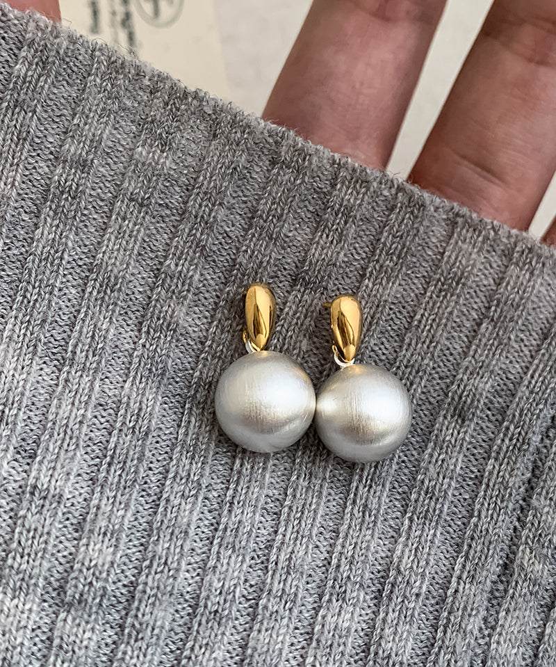 S925 Silver Needle Matte Metal Ball Drop Earrings