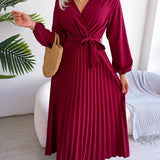 V-Neck Pleated Maxi Dress