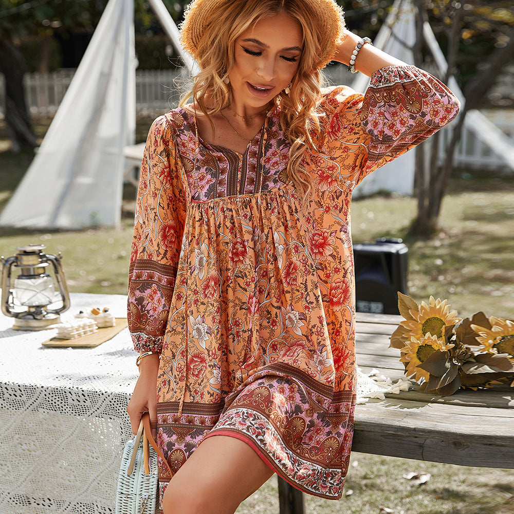 Bohemian Blossom V-Neck Dress