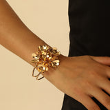 Gold-Plated Floral Metal Open Cuff Bracelet
