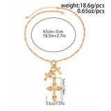 Vintage Diamond-Accented Cross Multi-Pendant Alloy Necklace