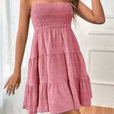 Square Neck Spaghetti Strap Textured Mini Dress