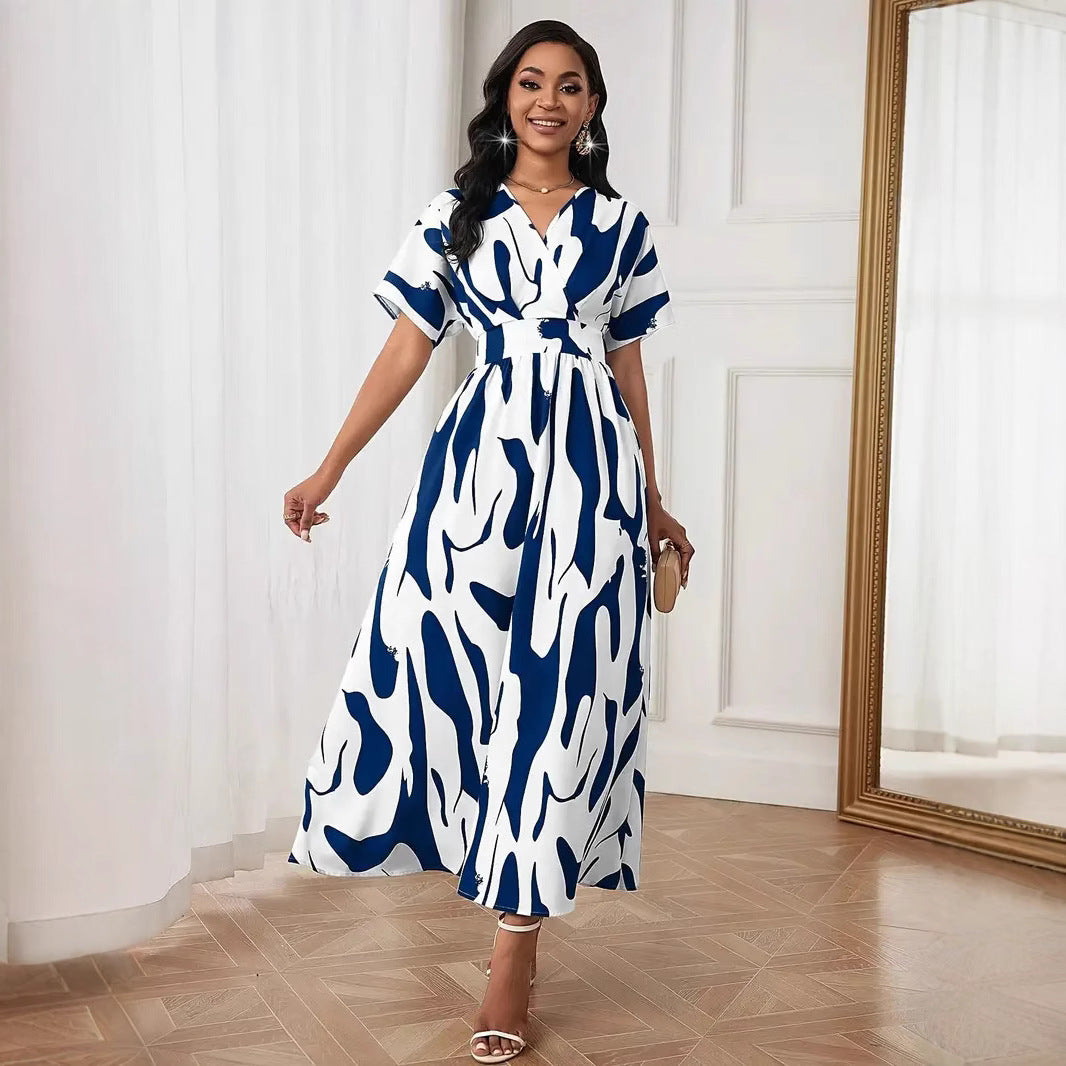 Printed waist cinching dress