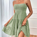 Square Neck Spaghetti Strap Textured Mini Dress