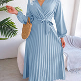 V-Neck Pleated Maxi Dress