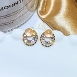 Silver Needle Cat's Eye Circular Rhinestone Stud Earrings
