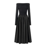 Black Off Shoulder High Waisted Dress