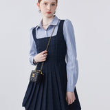 Striped Lapel Patchwork Dress