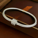 Silver-Plated Zircon Titanium Steel Ring-Clasp Women’s Bangle