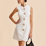 Sculptural Button-Front Sleeveless Mini Dress