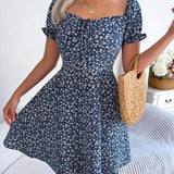 Floral Tie - Front Flutter Sleeve Dress