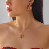 Gold Christmas Snowflake Gem Jewelry Set