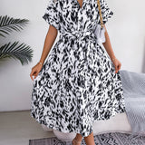 Leopard Print Tie-Waist Shirt Midi Dress