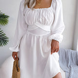 Solid Color Ruffle Square Neck Mini Dress